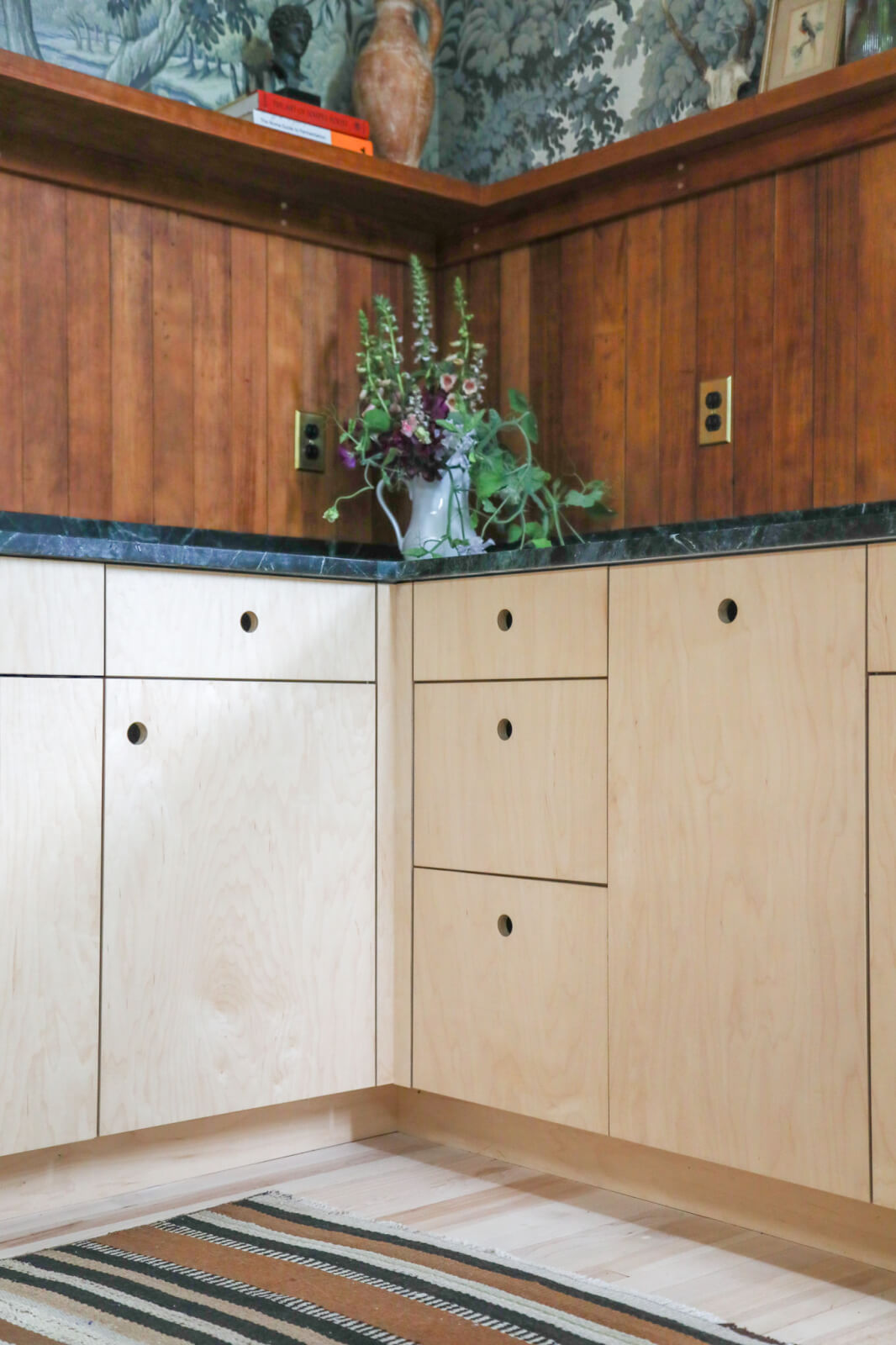 Custom kitchen cabinetry in Northampton, Massachusetts. Cabinet boxes and fronts are fabricated from maple veneered plywood.